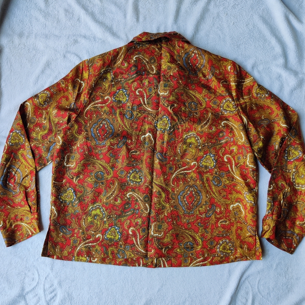 70s Paisley Shirt Women's 38 M Barry Ashley Disco Jewel Tones Psychedelic READ - Picture 2 of 16